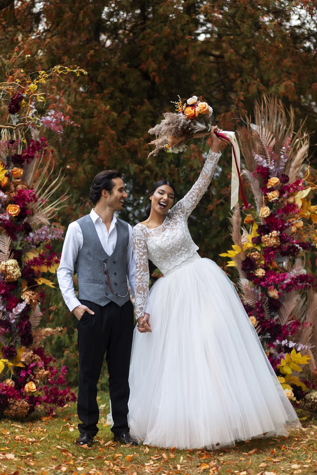 Wedding guests celebrating
